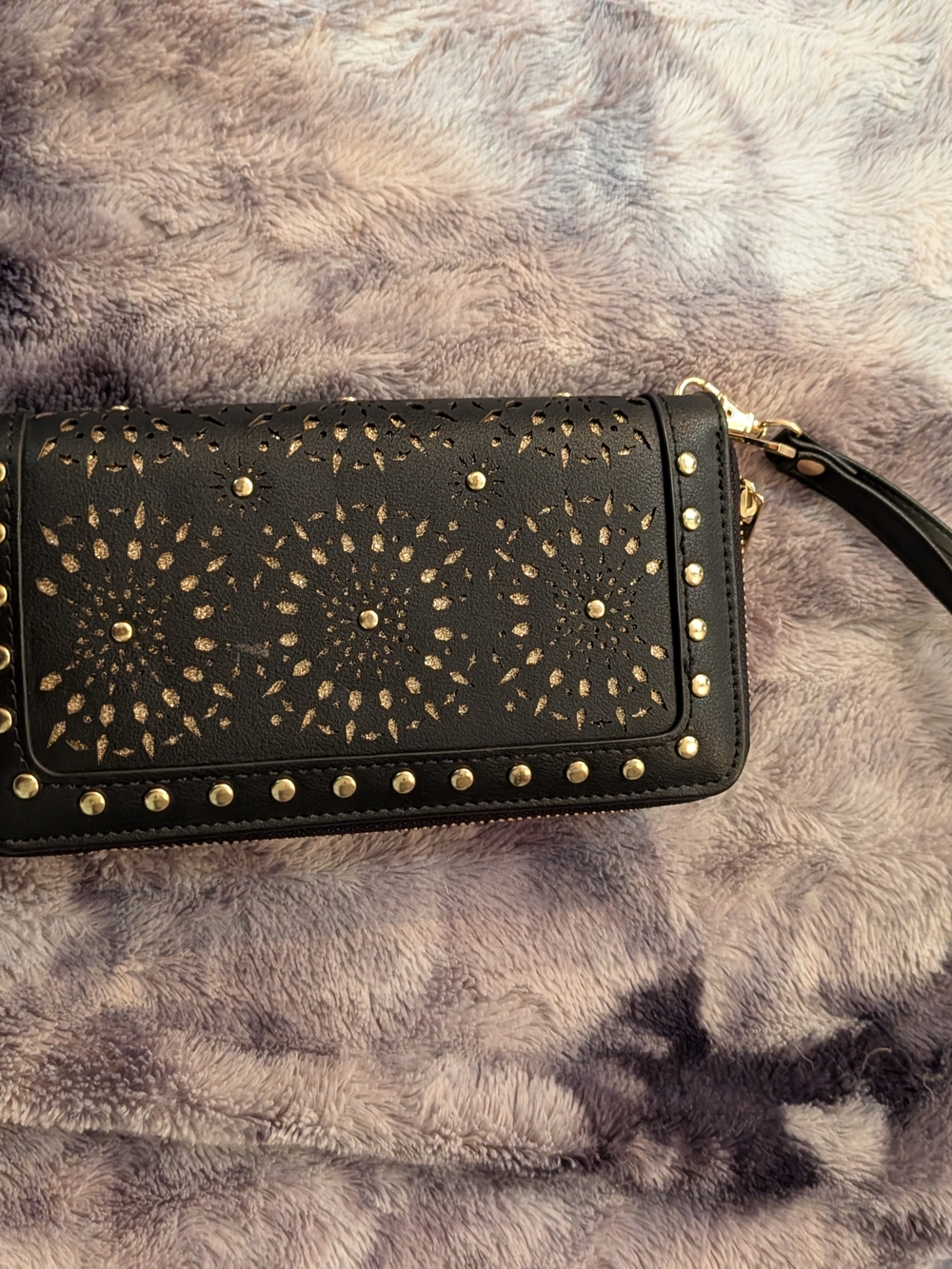 Black Wristlet Clutch with Gold Studs